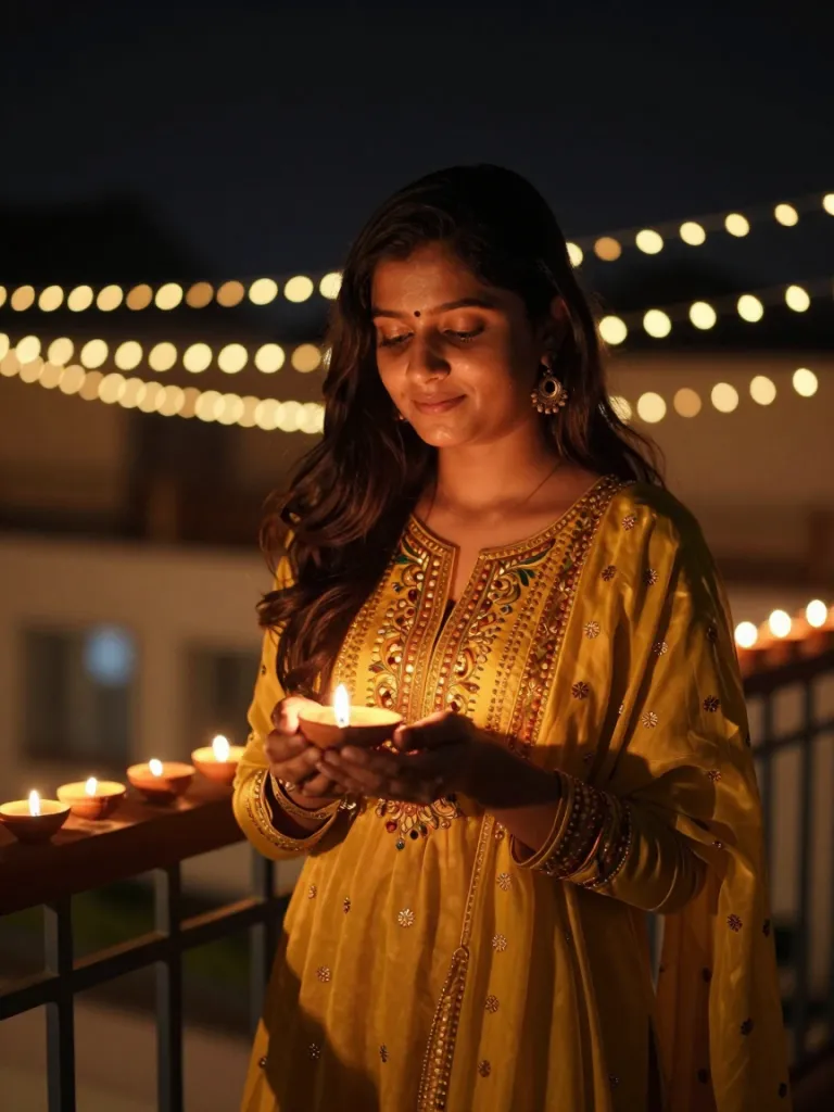 Brillo de diya en Diwali AI photo edit example