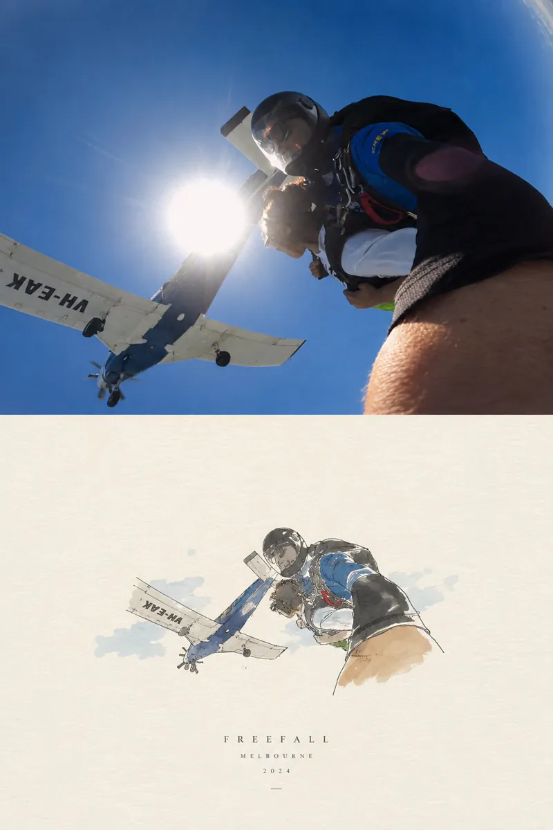 Ejemplo de póster de viaje minimalista Freefall Melbourne